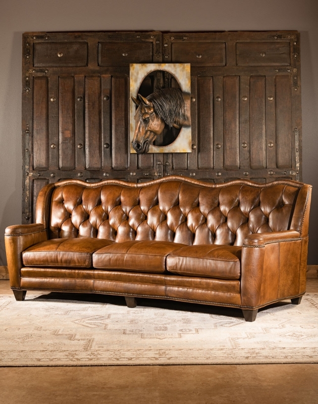 Sofa Tan Leather-Like Chesterfield Style Tufted Seat Western