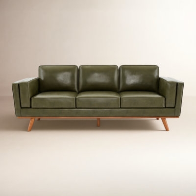 Sofa Tan Vegan Leather Tapered Legs Matching Bolsters