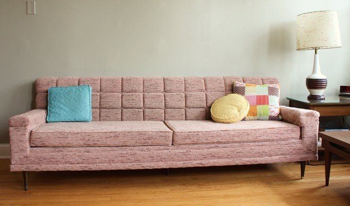 Sofa Teal Button Tufted Back Single Bench Cushion Bolsters Retro