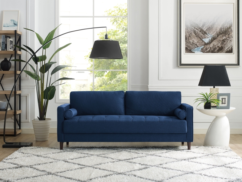 Sofa: Three-Seater Upholstered, Button Tufted, Transitional