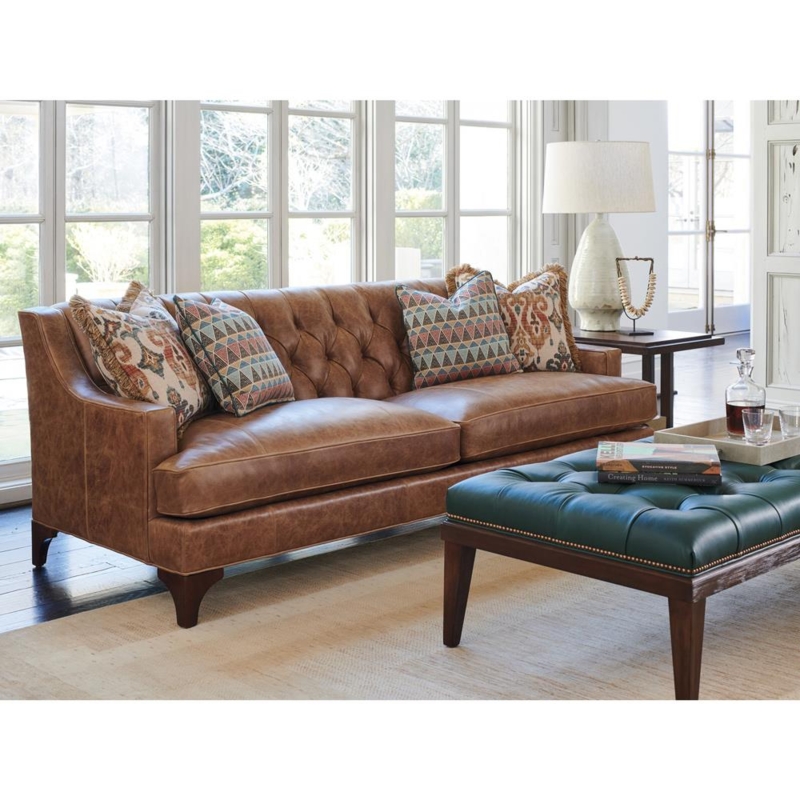 Sofa Tobacco Brown Color Button Tufted Back Roll Arms Rustic