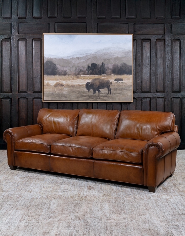 Sofa Tobacco Leather Classic Western Button Tufted Nailhead Trim