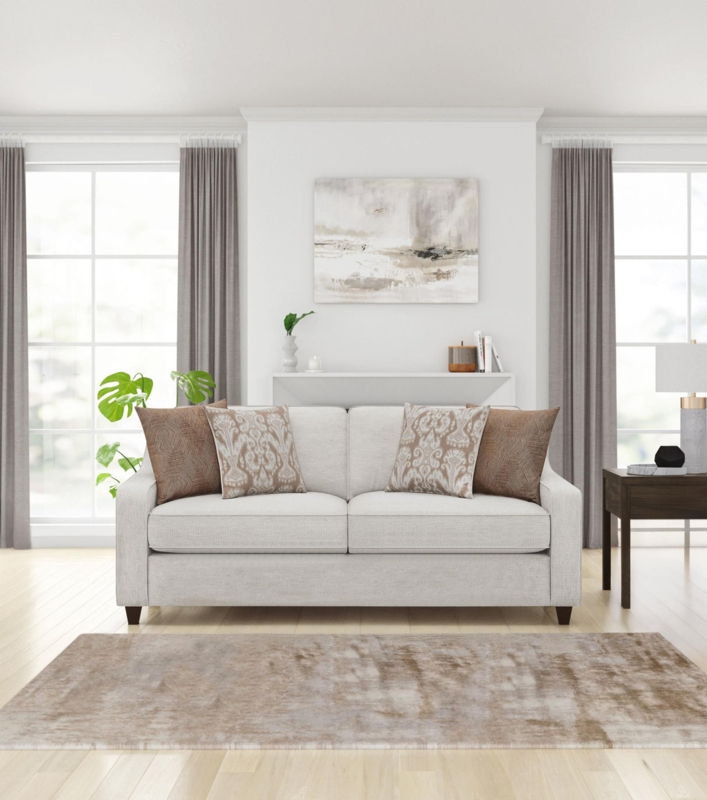 Sofa Transitional Beige Upholstery Track Arms Block Feet