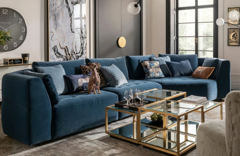 Sofa: Velvet-Like, Button Tufting, Gold Accents Context