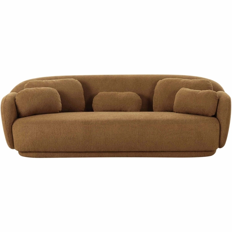 Sofa Warm Brown Boucle Curved Arched Silhouette Earthy