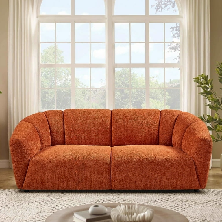 Sofa Wine Red Boucle Kidney Shaped Curved Integrated Arms