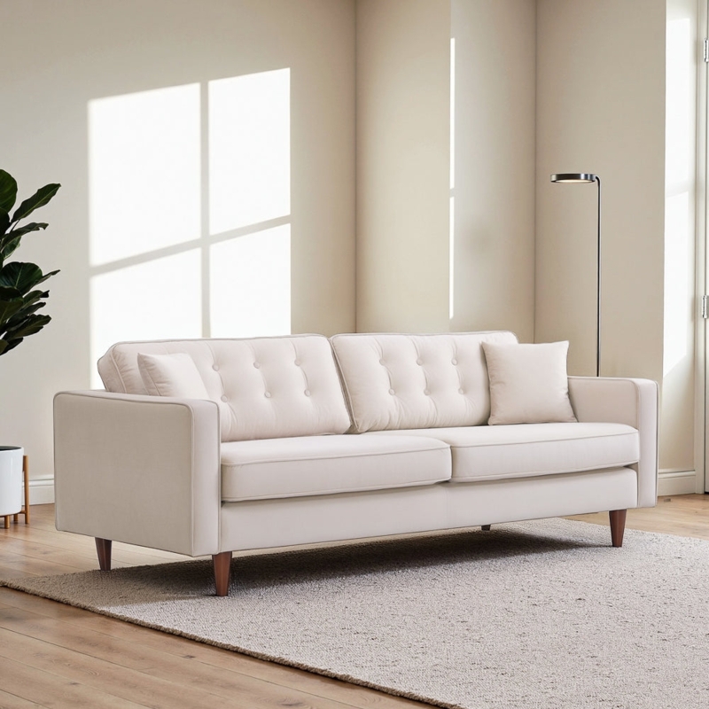 Sofa with Bolster Pillows, Track Arms, Velvet-Like Upholstery