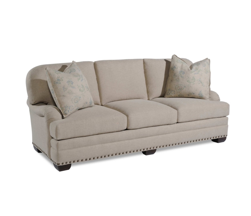 Sofa with English Rolled Arms and Tapered Legs in Cream Upholstery