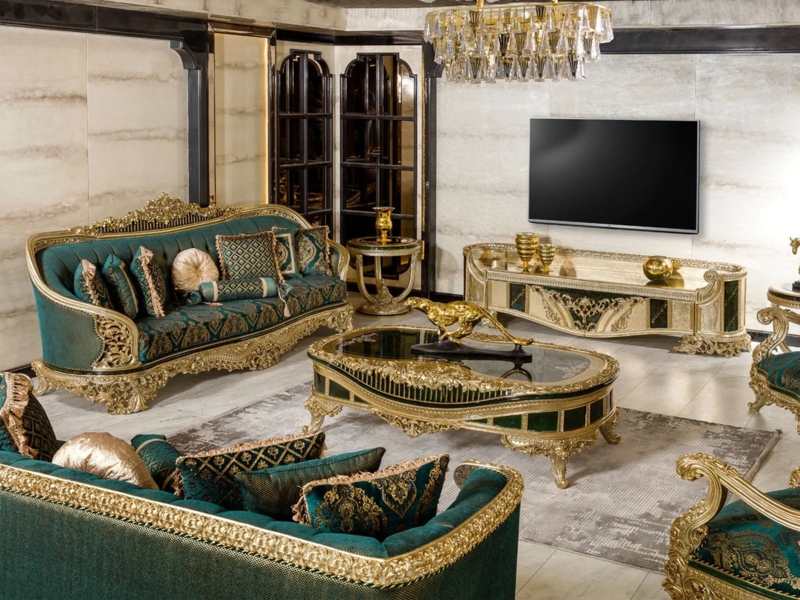 Sofa with Hand Carved Gold Frame, Ornate Baroque Living Room Seating.