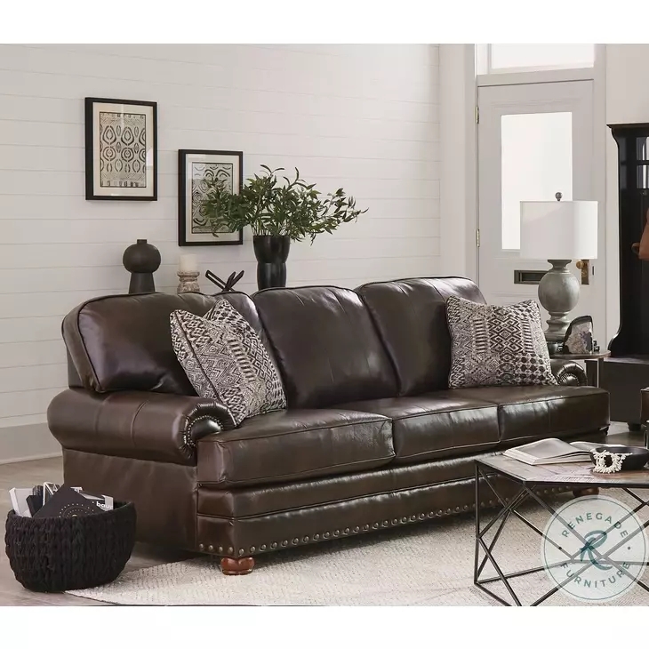 Sofa with High-Back Silhouette and Padded Rolled Arms in Cocoa Brown
