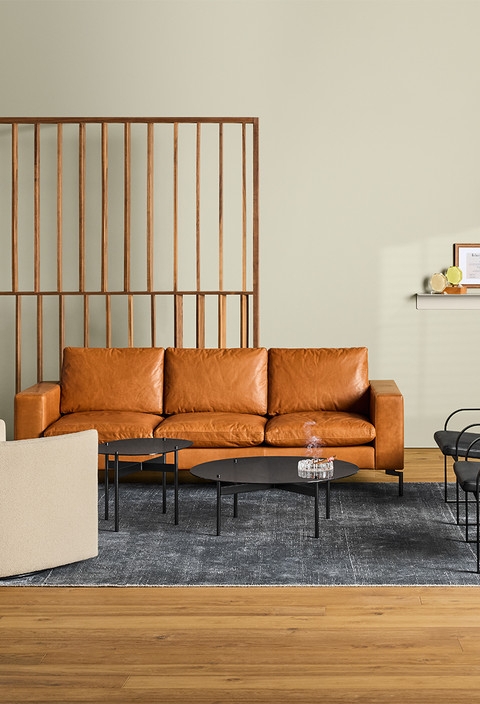 Sofa with High Clearance Legs and Bolster Cushion in Modern Style