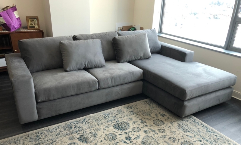Sofa with Overstuffed Cushions and Linen Texture for Organic Modern Living