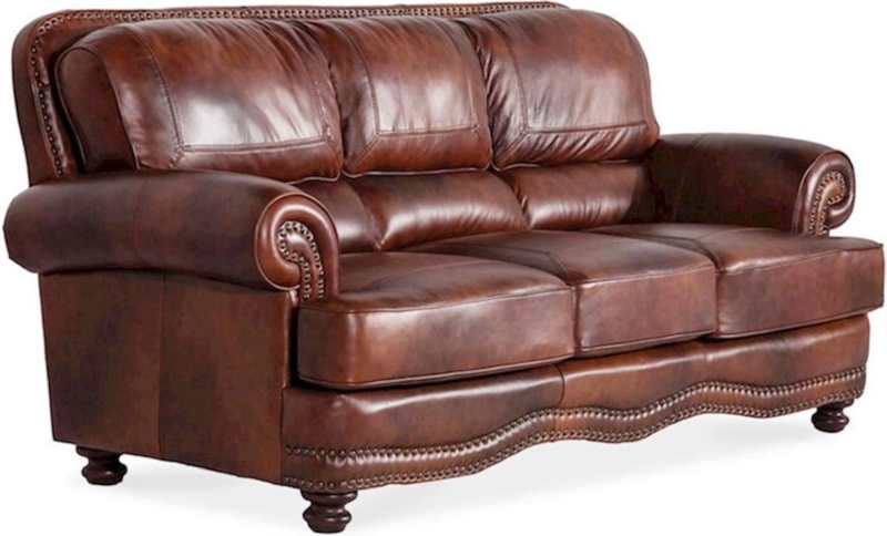 Sofa with Rolled Arms and Nailhead Trim, Traditional Leather Living Room