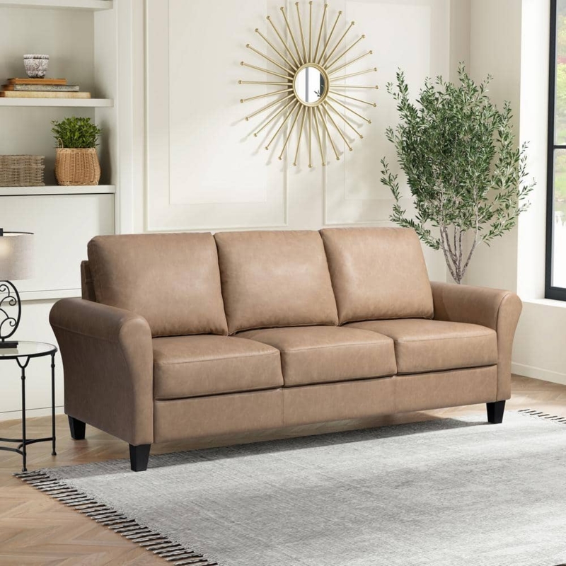 Sofa with Rolled Arms and Tapered Block Legs, Traditional Fabric