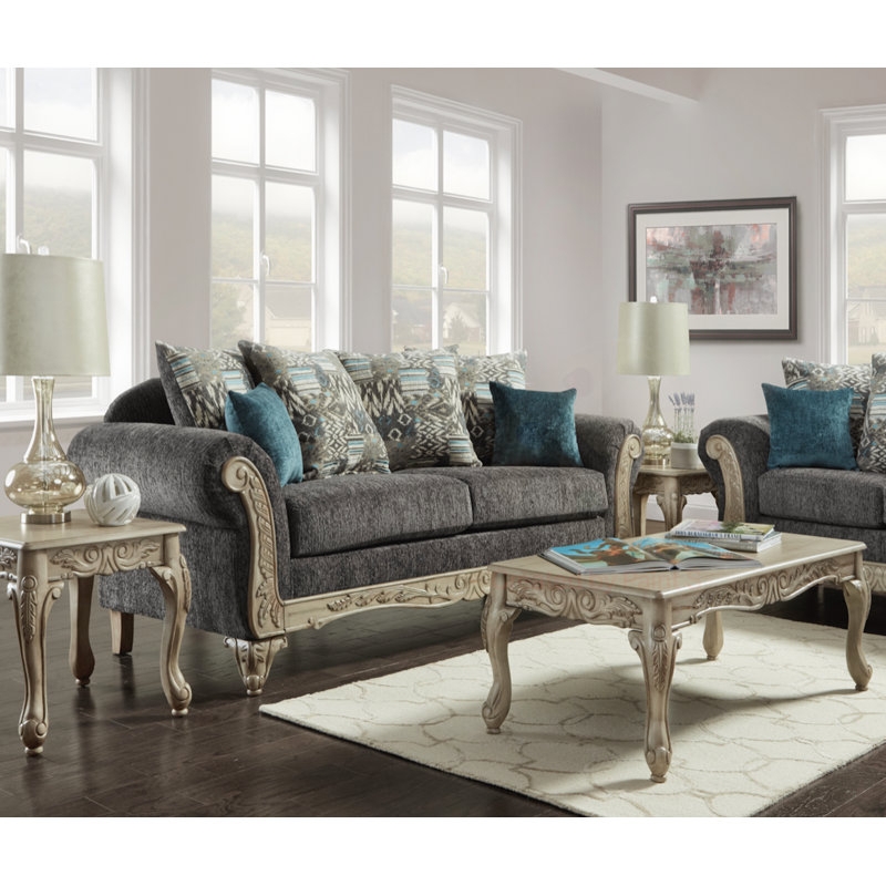 Sofa with Silver Metallic Finish and Diamond Tufted Back (58 chars)
