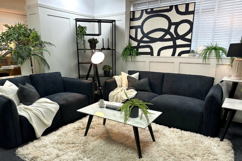 Sofa with Slim Metal Legs and Linen-Like Upholstery, Industrial Style