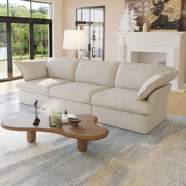 Sofa with Square Arms, Oversized Three-Seater, Linen-Like Fabric