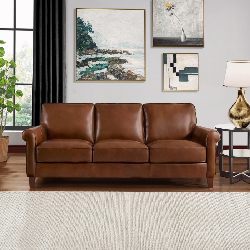 Sofa with Square Track Arms Tapered Wood Legs Contemporary Styling