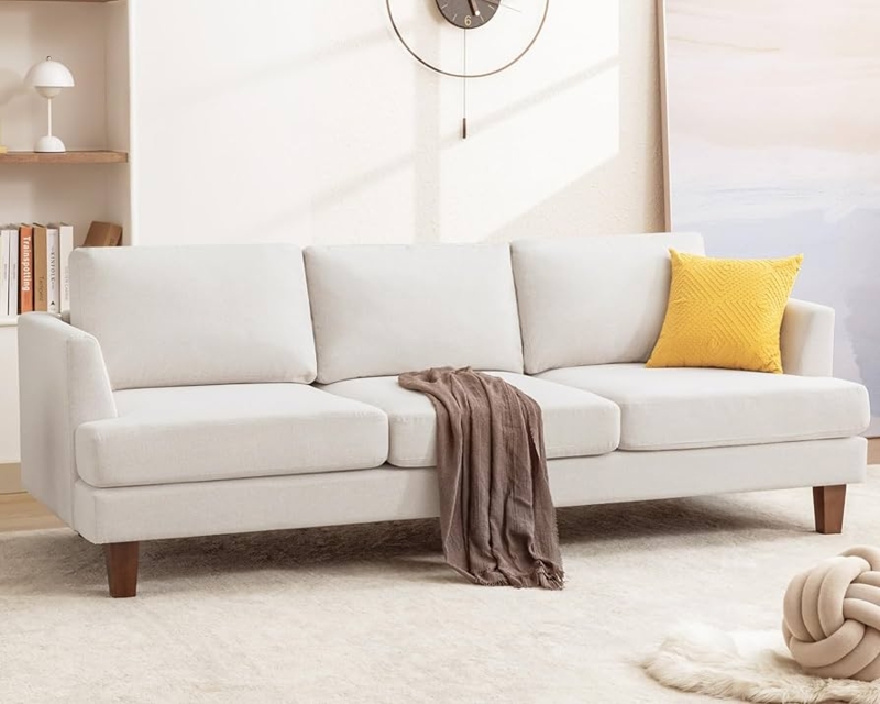 Sofa with Tapered Wood Legs, Beige Mid-Century Modern Style