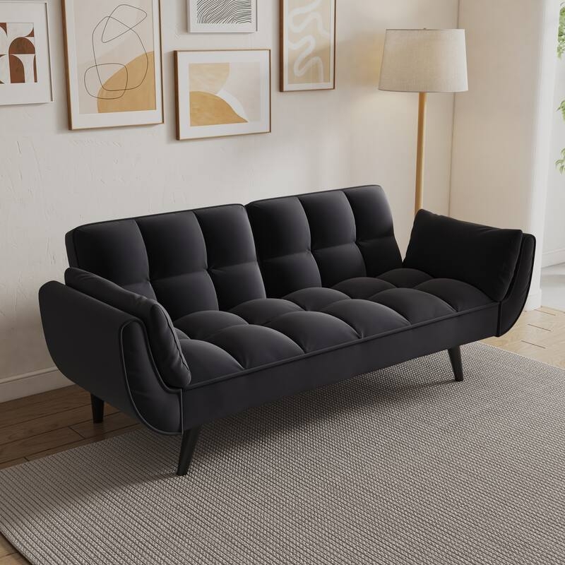 Sofa with Vertical Channel Tufting, Black Convertible Function, Modern