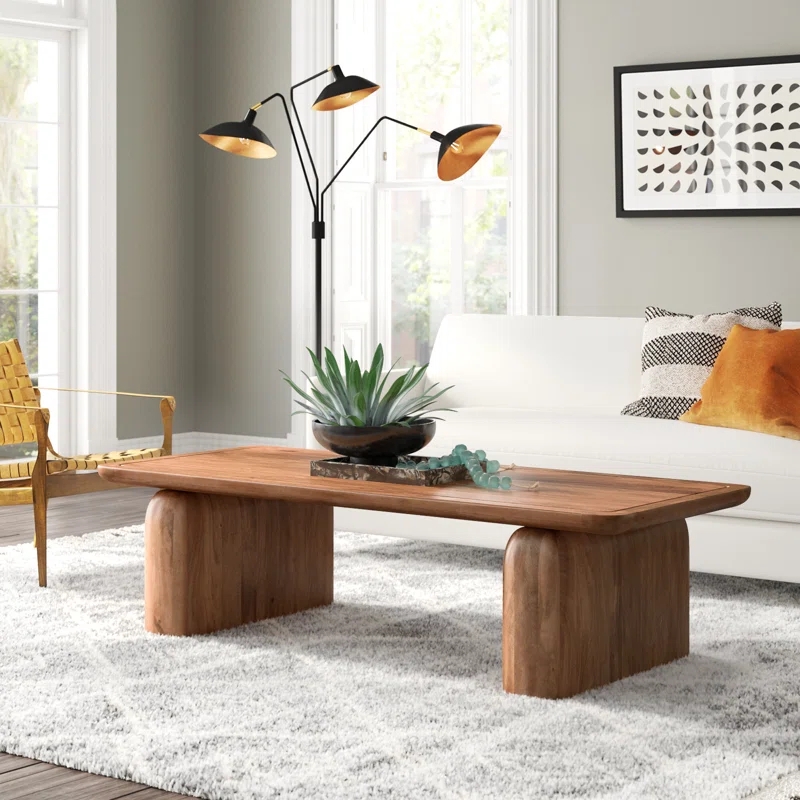 Solid Wood Sled Coffee Table featuring Plank Construction