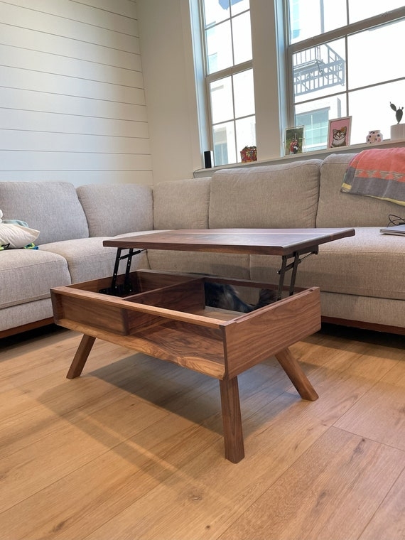 Solid Wood Style Pop Up Coffee Table with Scandinavian Splayed Legs