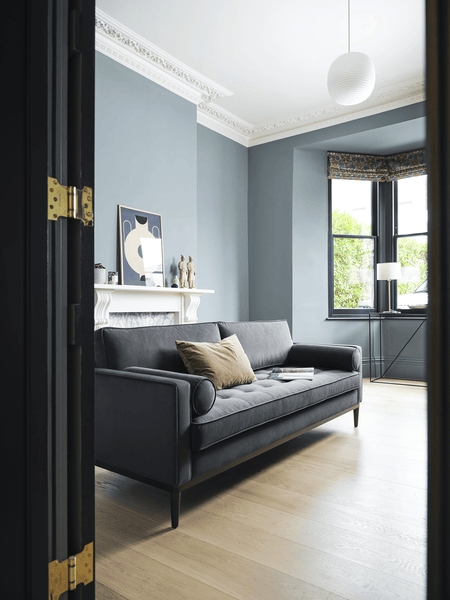Sophisticated Velvet-Like Sofa Charcoal Tapered Wood Legs