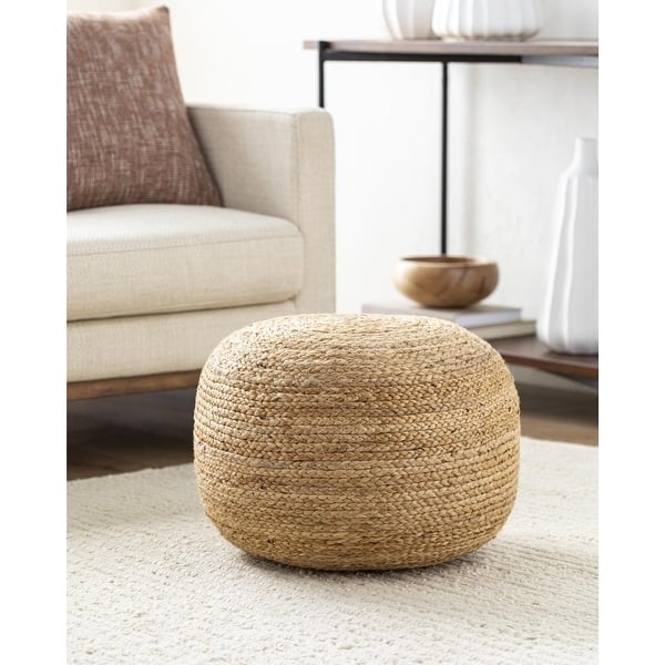 Spherical Pouf Cream Black Diamond Grid Pattern Woven
