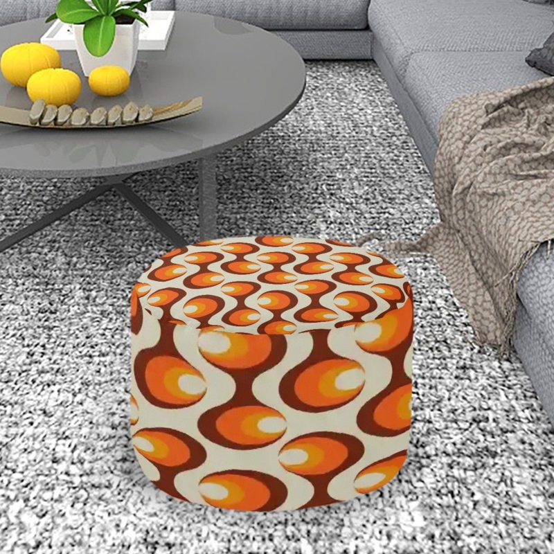Spherical Pouf in Burnt Orange with Mod Circles Pattern, Boho Chic