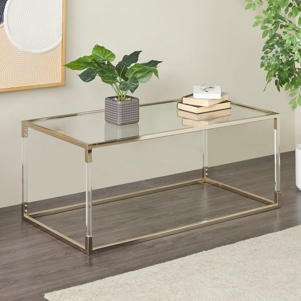 Square Acrylic Cube Coffee Table with Silver Metal Frame