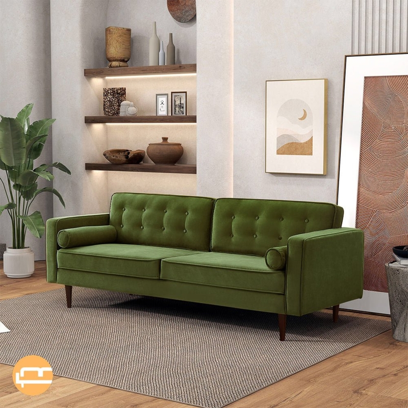 Square Arm Silhouette Sofa with Tapered Legs and Gold Caps