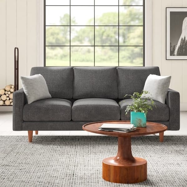 Square Arm Sofa Light Gray Linen Like Fabric Tapered Legs