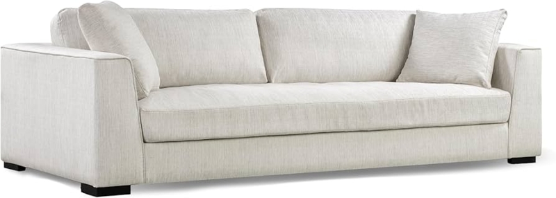Square Arm Sofa with Mustard Accents and Off-White Fabric