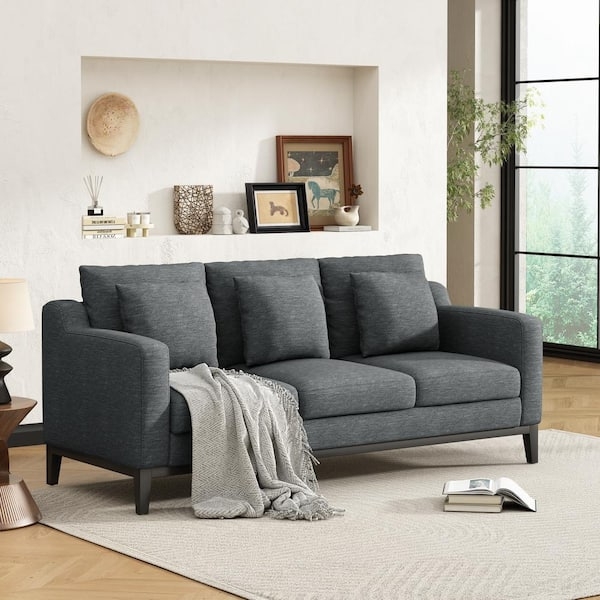 Square Arm Sofa with Tapered Wood Base Mid-Century Inspired