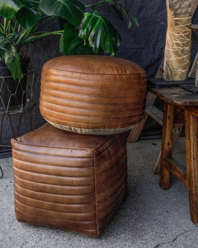Square Biscuit Tufted Ottoman with Integrated Side Handles