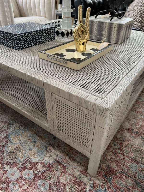 Square Block Coffee Table Crafted from Dense Peeled Rattan