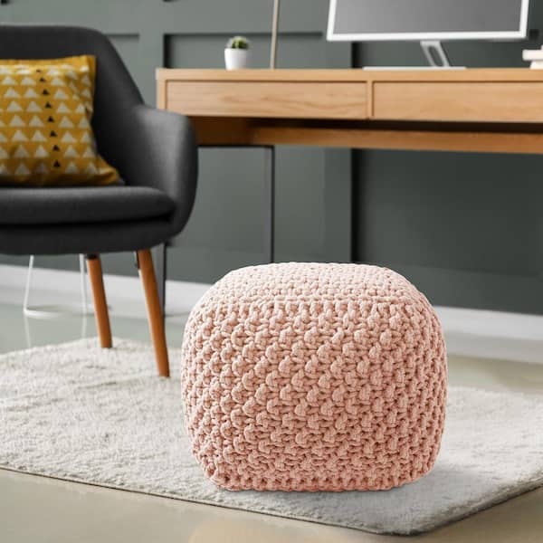 Square Chunky Knit Pouf for Cozy Nursery Seating