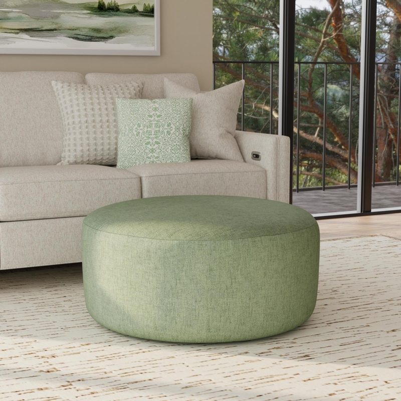Square Cocktail Ottoman, Light Grey Woven Fabric with Topstitching Detail