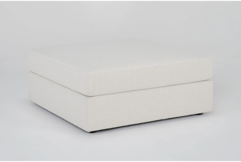 Square Cocktail Ottoman, White Textured Weave Modular Design Low Profile