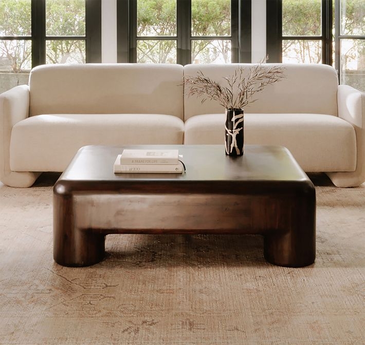 Square Coffee Table Large Wood Plinth Base Minimalist