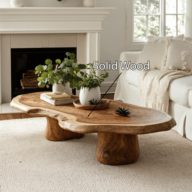 Square Coffee Table Pedestal Base Organic Grain Wood Style