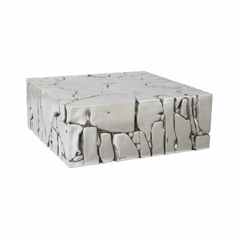 Square Coffee Table with Chunky Slab Top and Block Legs