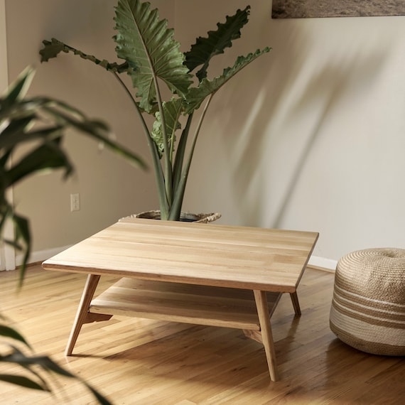 Square Coffee Table with Lower Storage Shelf