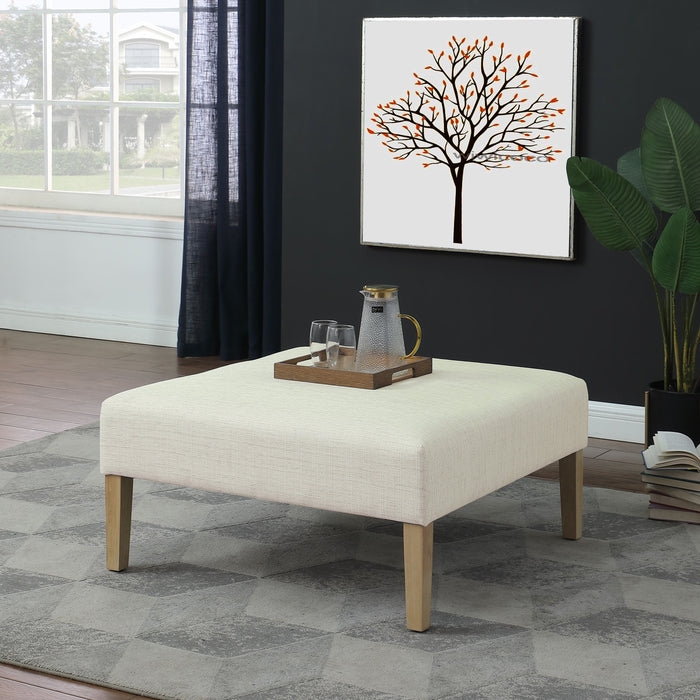 Square Cream Ottoman Coffee Table with Woven Texture