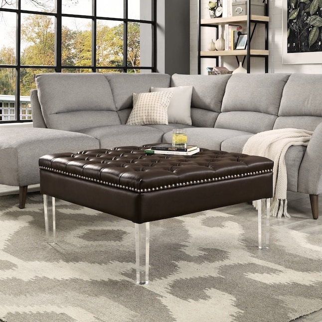 Square Ottoman Biscuit Tufted Chrome X-Base