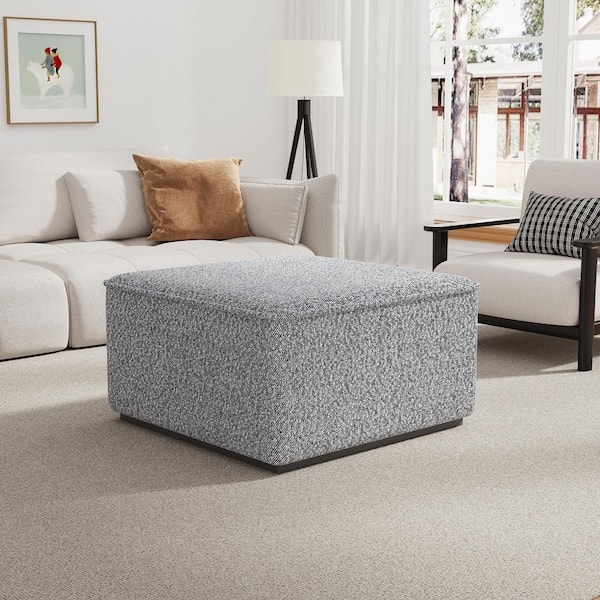 Square Ottoman, Black and White Geometric Tribal Print Upholstery