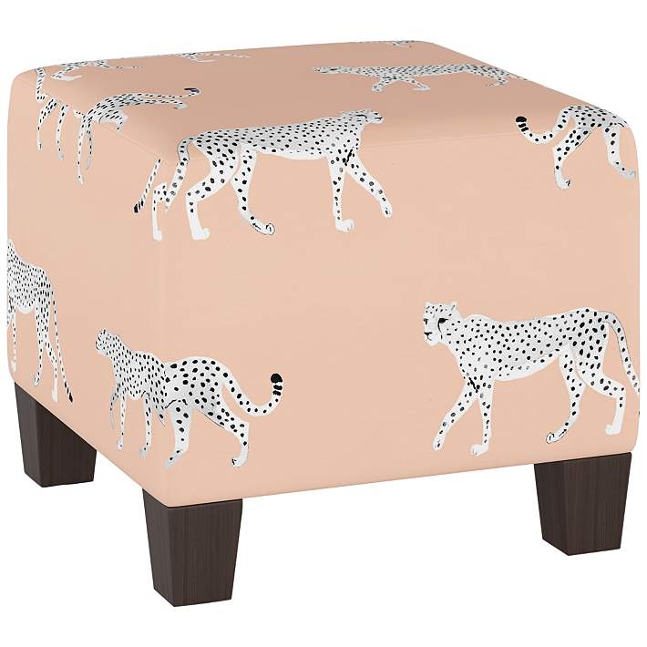 Square Ottoman Blush Cheetah Walk Pattern Whimsical Glam Pouf