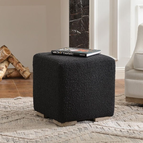Square Ottoman Boucle Upholstered Wood Legs Modern Tactile