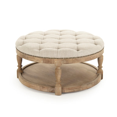 Square Ottoman Cream Tufted Slatted Bottom Shelf Turned Legs