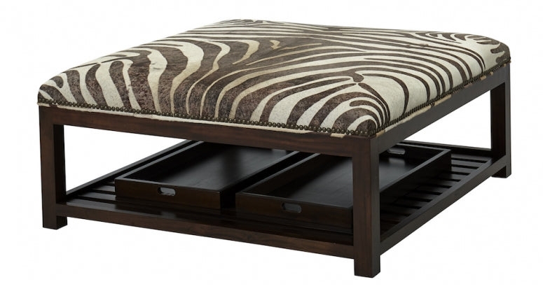 Square Ottoman Embossed Zebra Pattern Block Silhouette Modern
